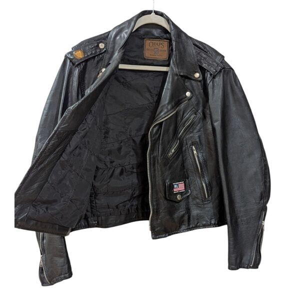 Vintage Ralph Lauren x Chaps U.S ARMY 100% Leather Moto Jacket Men's S in black - Picture 4 of 9